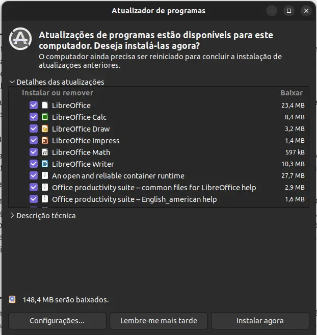 Atualizador de programas do Ubuntu