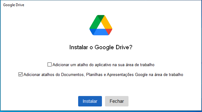 janela de Instalação do Google Drive