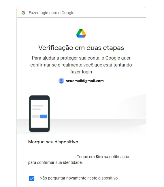 Tela de verificação de duas etapas