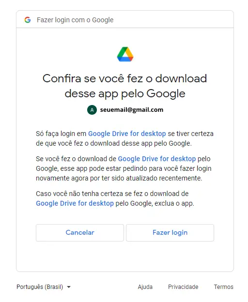 Tela de confirmação de instalação do App