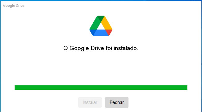 Tela de instalação concluída do Google Drive